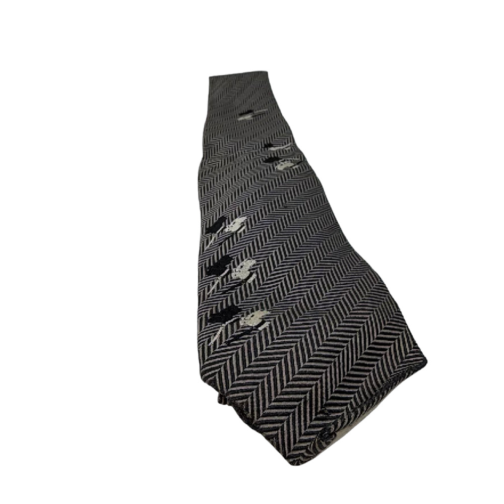 Dominique France Herringbone Black Silk Necktie
